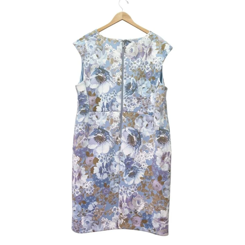 NWT Calvin Klein 22W Blue Floral Sheath Dress Plus Size Cap Sleeve Career